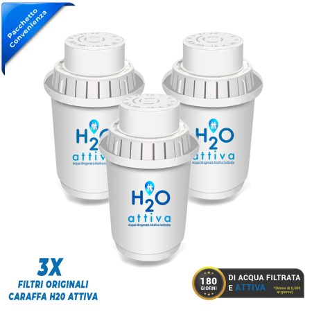 3X Filtri Originali a 7 Fasi per Caraffa H20 Attiva | Pacchetto Convenienza 180 giorni di Acqua Filtrata e Attiva